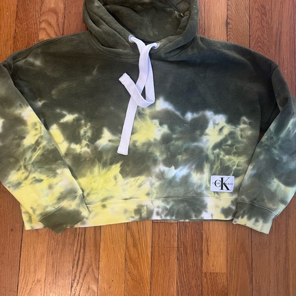 Calvin Klein cropped hoodie, Green and Yellow tie-dye - Picture 1 of 3
